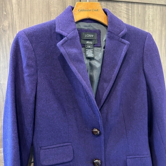 J.Crew size 2 Wool Herringbone Hack-ing Blazer Jacket Dark Purple (flaw) - Picture 4 of 15